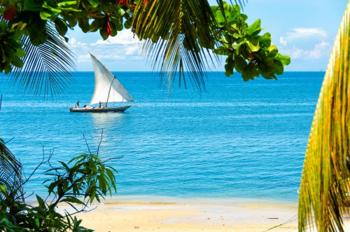 Tanzania Zanzibar Sailing Boat Crossing Beach