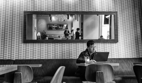 China Shanghai Businessman Working in Café