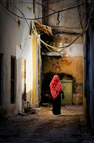 Tanzania Zanzibar Muslim Woman Walking trough Ally 